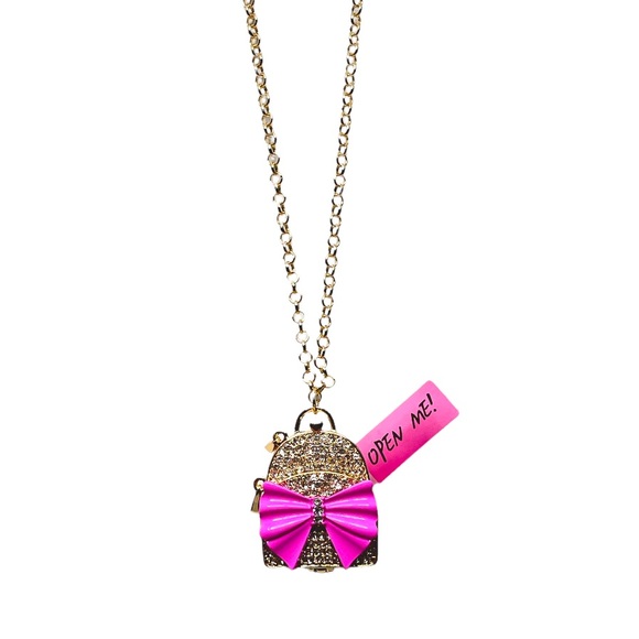 Betsey Johnson Back To School Backpack Necklace Gold Tone Pink - Picture 7 of 7